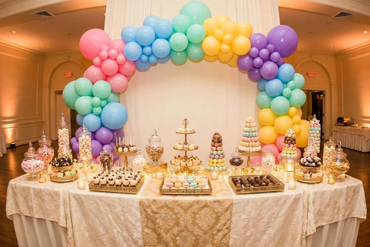 Komplette Candy-Bar mit Ballon-Bogen